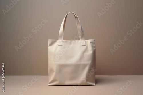 Eco Friendly Beige Colour Fashion Canvas Tote Bag Isolated on Background. Reusable Bag for Groceries and Shopping. Design Template for Mock-up. Front View