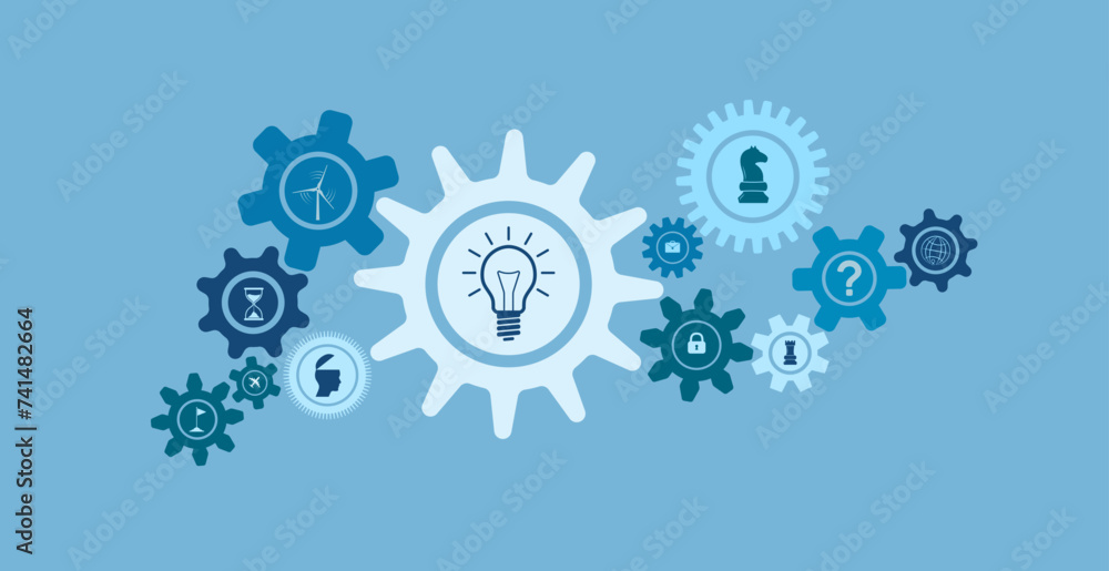 Business strategy concept cogwheels set vector design with business concept icons. Gears set graphic to use for technology, business, teamwork, mechanics and engineering projects.
