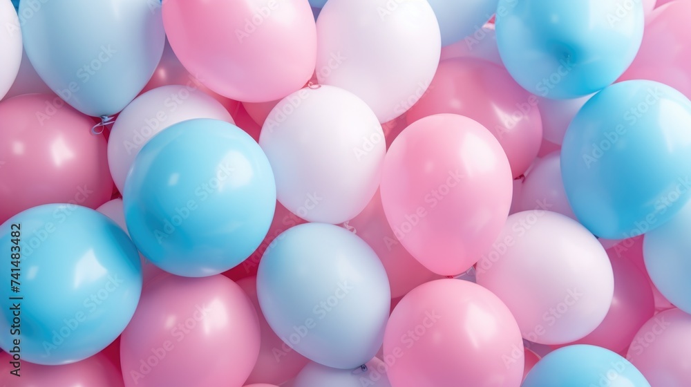 A bunch of pink, blue, and white balloons. Ideal for celebrations and events A bunch of pink, blue, and white balloons. Ideal for celebrations and events