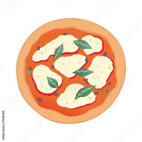 Italian Pizza Margherita with tomatoes and mozzarella whole icon. Vector illustration isolated on white.
