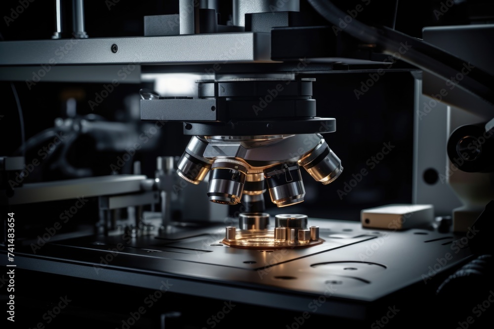 Close up of a microscope on a table, suitable for scientific and educational projects Close up of a microscope on a table, suitable for scientific and educational projects