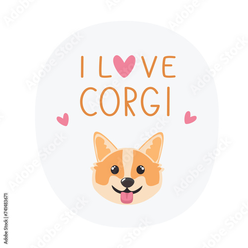 Cute cartoon Welsh corgi puppy with text I love corgi, isolated on white background for prints and stikers