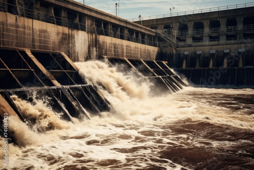 Powerful water flow from a dam, suitable for environmental and energy concepts