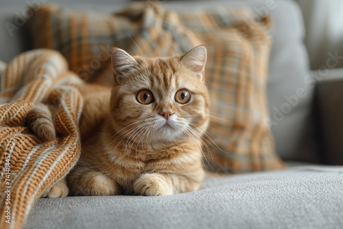 Ginger Cat Relaxing on Cozy Sofa