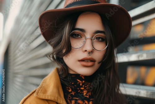 hipsterstyle outfit complemented by a boho nose ring photo