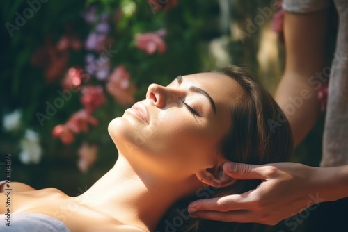 A woman receiving a relaxing massage at a spa. Ideal for wellness and beauty concepts