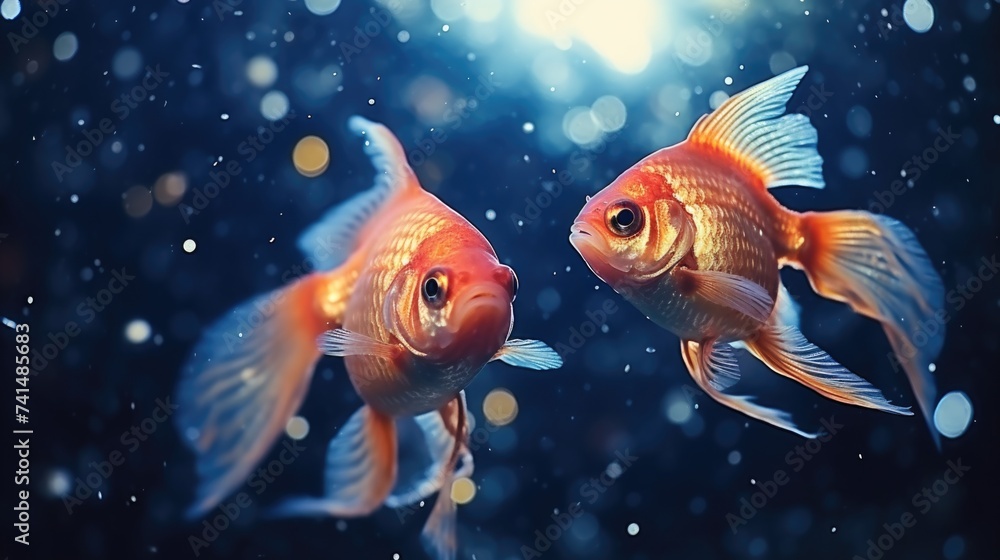 Two goldfish swimming in water, suitable for aquatic themes Two goldfish swimming in water, suitable for aquatic themes