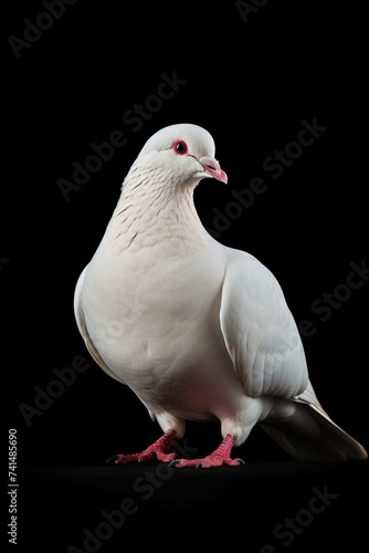 A white pigeon standing on a black surface, suitable for various concepts and designs