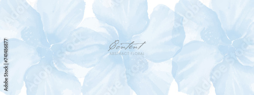Floral abstract art background, watercolor delicate blue flowers. Design for banner, wallpaper, packaging, poster, web, print