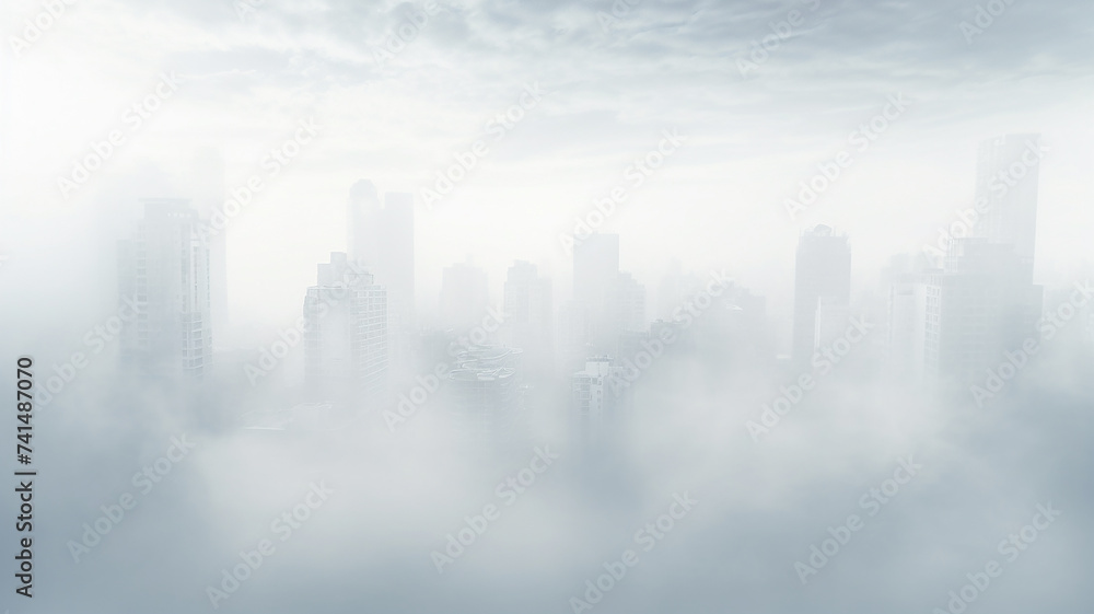 white background, a row of apartment buildings in a white fog, urban abstract panorama, mortgage population social issues - obrazy, fototapety, plakaty 
