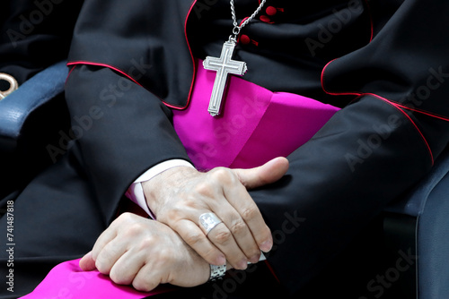 Frontal portrait of the cassock of a Catholic bishop. Religion, Catholic church