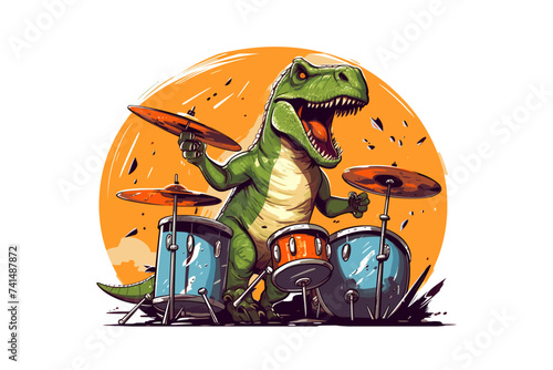 Theranosaurus plays the drum kit. Vector illustration design. © Vector design