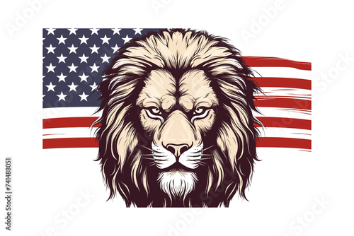 Lion face with a usa flag face. Vector illustration design. photo