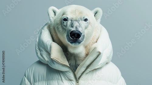 Polar bear in a down jacket