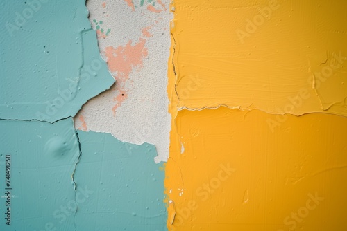 closeup of halfpainted wall creating contrast between colors photo