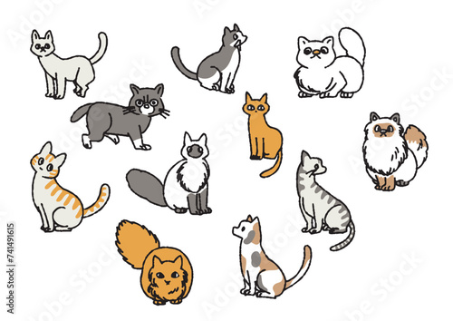 さまざまな柄とポーズの猫のイラストセット