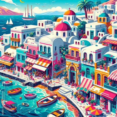 Illustration of colorful Greek houses