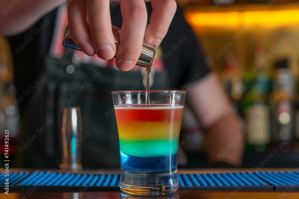 barman layering a multicolored shot