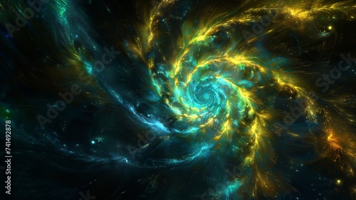 Spiral Galaxy Illustration, Abstract Cosmic Art with Swirling Stars and Nebula © Psykromia