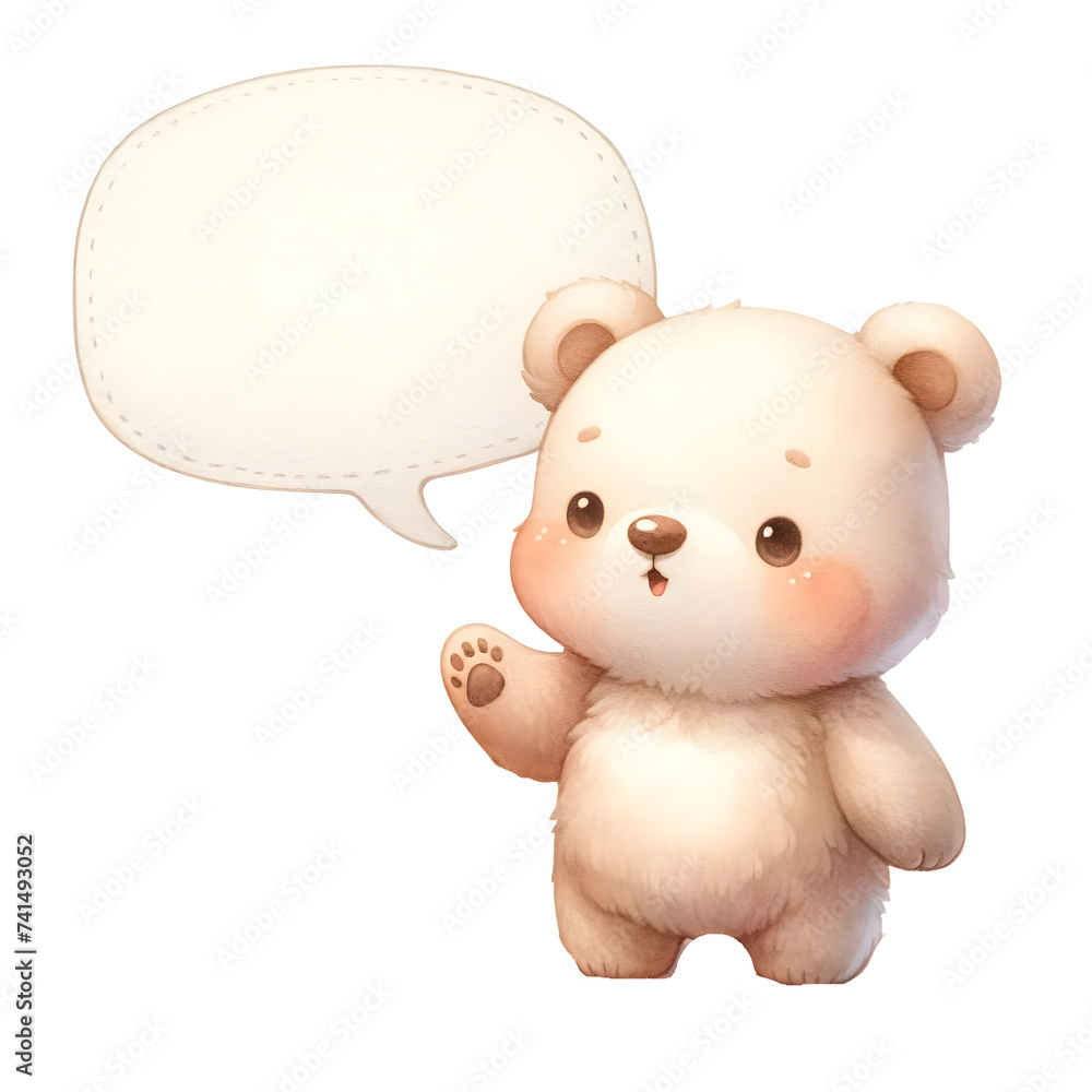 Cute watercolor animal character holding a blank bubble speech clipart of bear Cute watercolor animal character holding a blank bubble speech clipart of bear