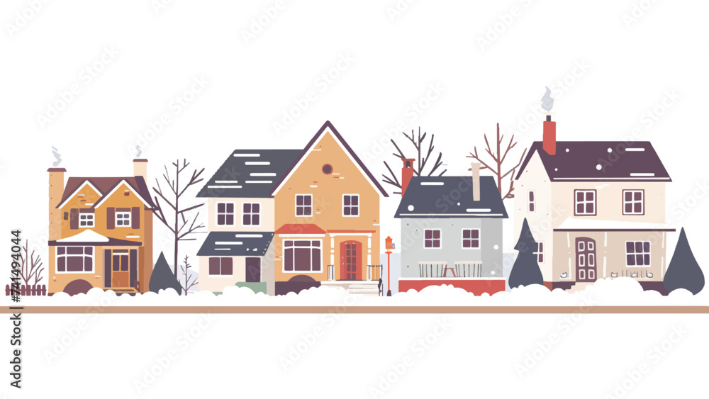 Quaint winter town houses. Vector illustration.