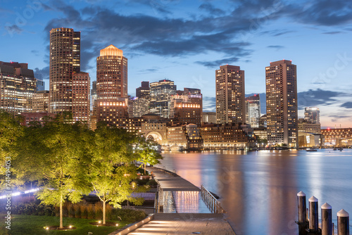 Boston, Massachusetts, USA Downtown City Skyline and Pier photo