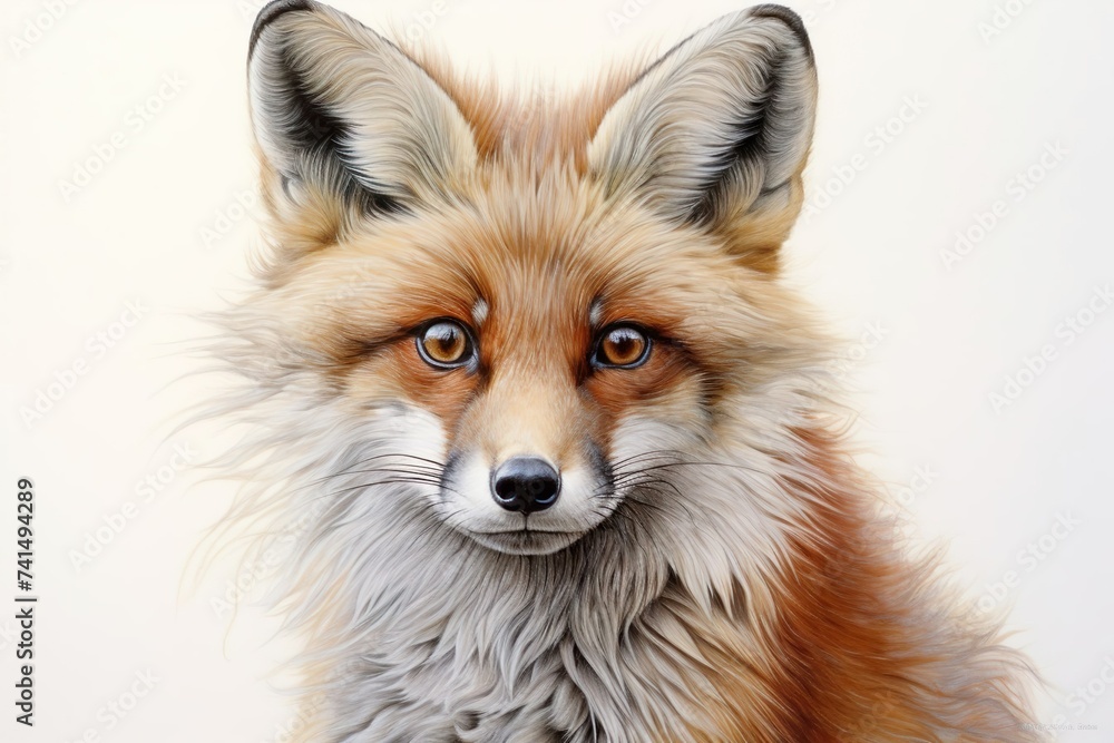 Fototapeta premium Red fox sitting , innocent fox with white background 