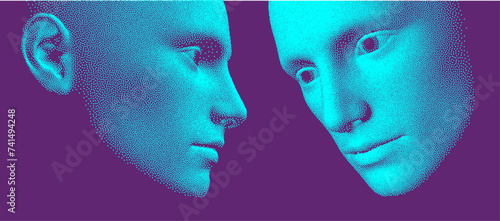 Dialogue, contact, conversational exchange between two individuals. People talk face to face. 3D vector Illustration for advertising, marketing or presentation. 