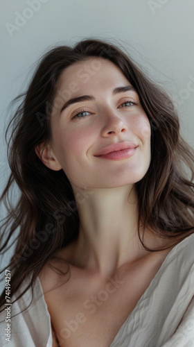 Wallpaper Mural Happy attractive confident young adult or mid aged European woman posing for beauty aesthetic portrait. Beautiful lady smiling on background, attractive female model looking at camera. Close up face . Torontodigital.ca