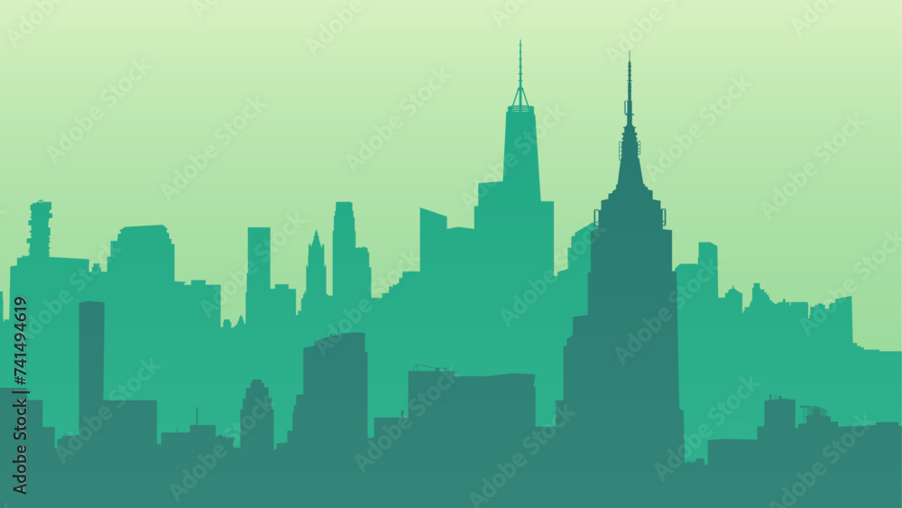 New York, United States. Empire State Building and Office Building. Silhouette vector background of Manhattan cityscape. Travel