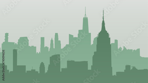 New York, United States. Empire State Building, Rockefeller Plaza, Office Building. Silhouette vector background of Manhattan cityscape. Travel illustration 