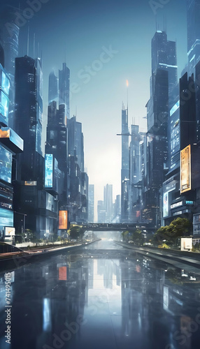 Digital modern futuristic city architecture buildings city scape in urban technological background banner 