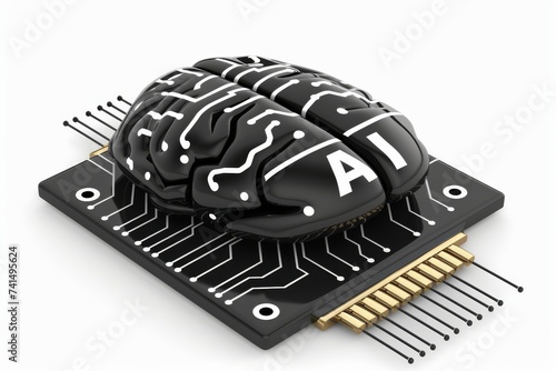 AI Brain Chip acetylcholine. Artificial Intelligence brainstem human speech mind circuit board. Neuronal network memory management smart computer processor memory controller photo