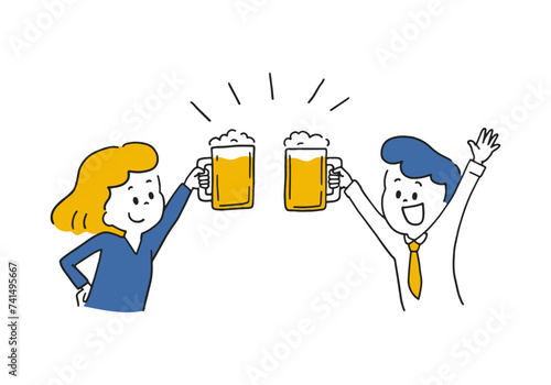 乾杯する男女のイラスト