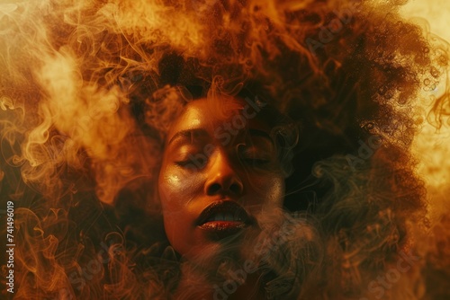 girl in a cloud of smoke, portrait of a girl in smoke