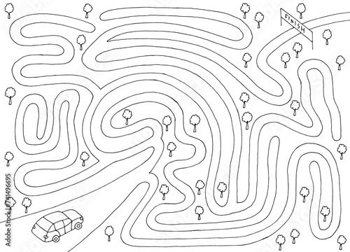 Race maze graphic black white sketch illustration vector