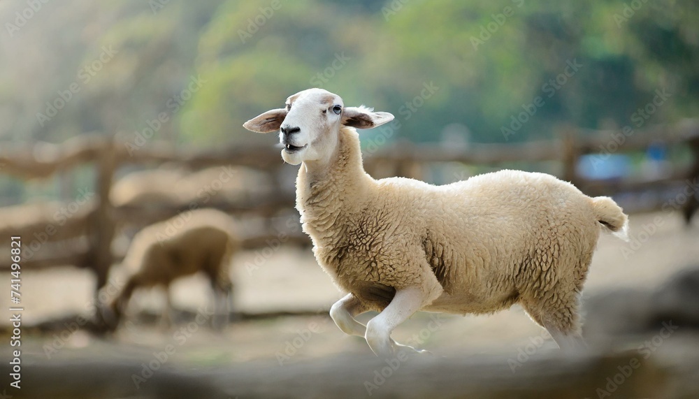 Sheep playing with blurred background