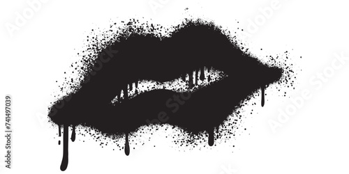 Spray Painted Mouth Graffiti Sprayed isolated on white background.