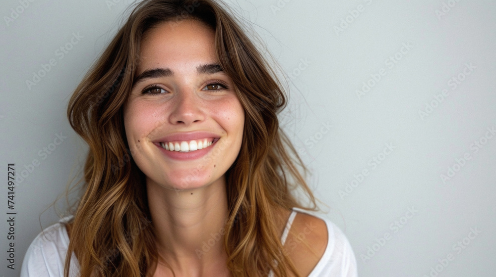 Happy attractive confident young adult or mid aged European woman posing for beauty aesthetic portrait. Beautiful lady smiling on background, attractive female model looking at camera. Close up face . Happy attractive confident young adult or mid aged European woman posing for beauty aesthetic portrait. Beautiful lady smiling on background, attractive female model looking at camera. Close up face .