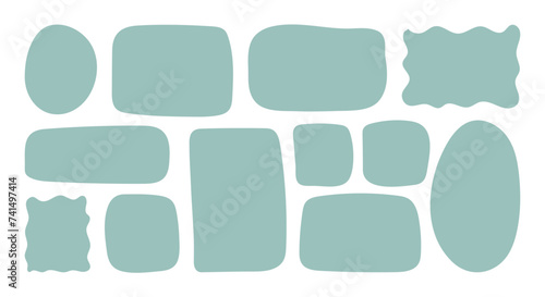 Doodle blue Textbox set. Empty text Box circles rectangles and squares isolated on white background. Hand drawn Blank quote wavy Frames template collection. Simple pastel backgrounds for information