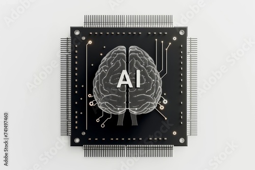 AI Brain Chip arm architecture. Artificial Intelligence data integration mind pipelined processor axon. Semiconductor synaptic integration circuit board emotional regulation photo