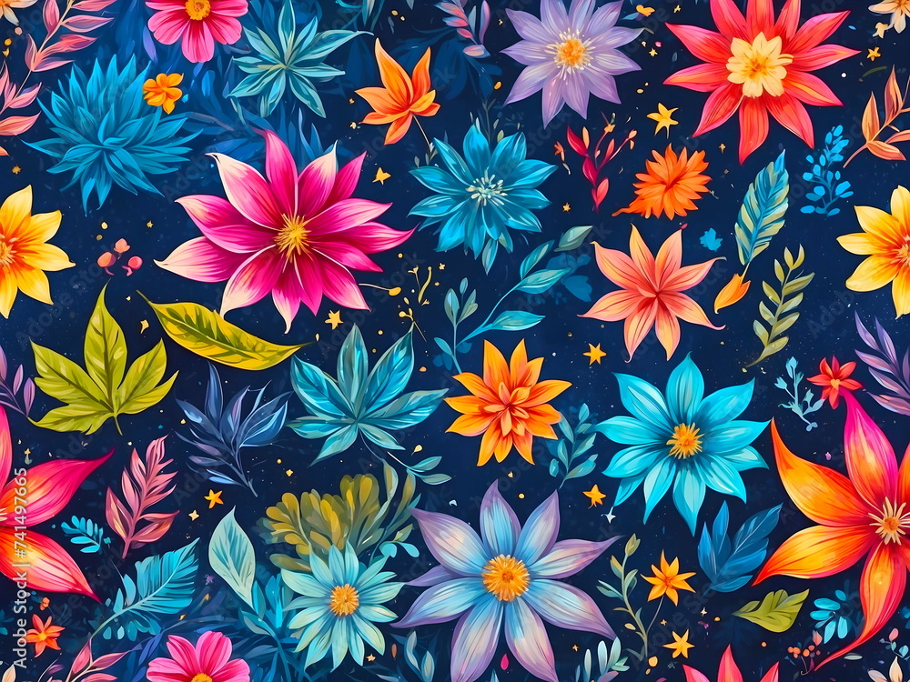 seamless pattern with flowers background generative AI