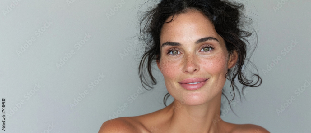 custom made wallpaper toronto digitalHappy attractive confident European woman of middle age posing for beauty portrait. Beautiful mid aged mature lady smiling on background, attractive female model looking at camera. Close up face .