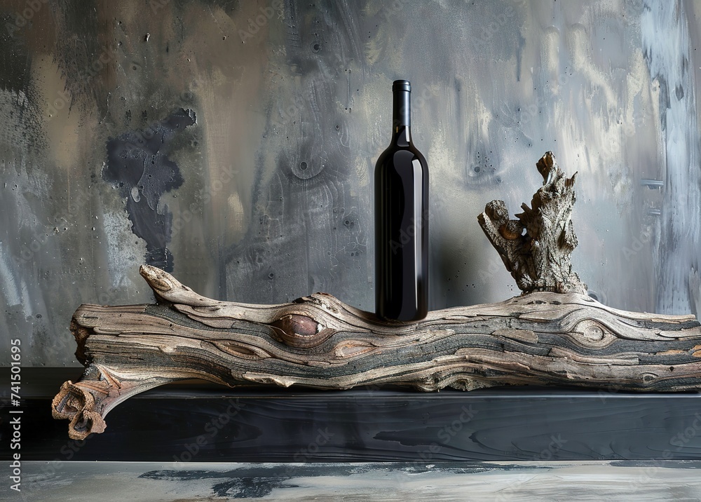 An elegant still life of red wine, aged wood and an artistic background - a symphony of texture and taste - obrazy, fototapety, plakaty 