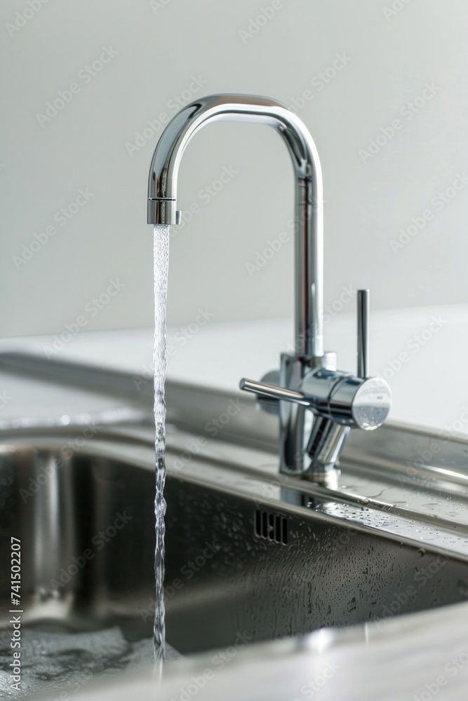 kitchen sink stainless steel faucet water flow wall white background kitchen sink stainless steel faucet water flow wall white background