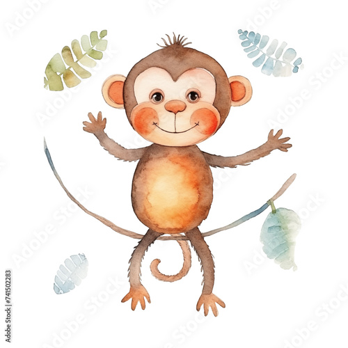 Watercolor monkey illustration isolated on white background.