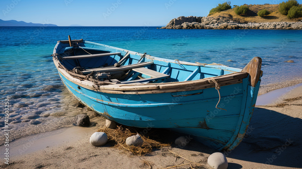 A warm sea with soft waves swinging boats on the surface of the water, like a dance under the A warm sea with soft waves swinging boats on the surface of the water, like a dance under the