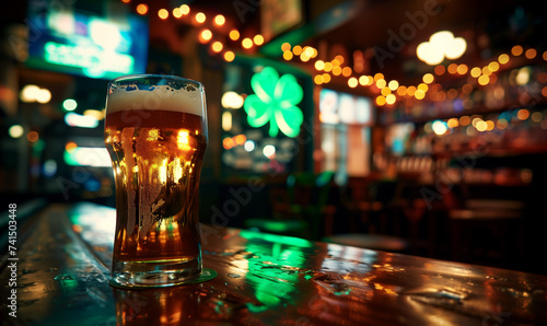 Beer in a glass, with the bubbles and foam for St. Patrick's Day, Generative AI
