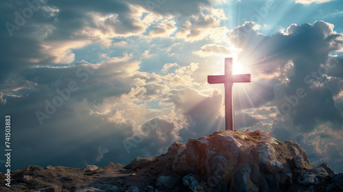 Christian Cross with Radiant Sun Rays