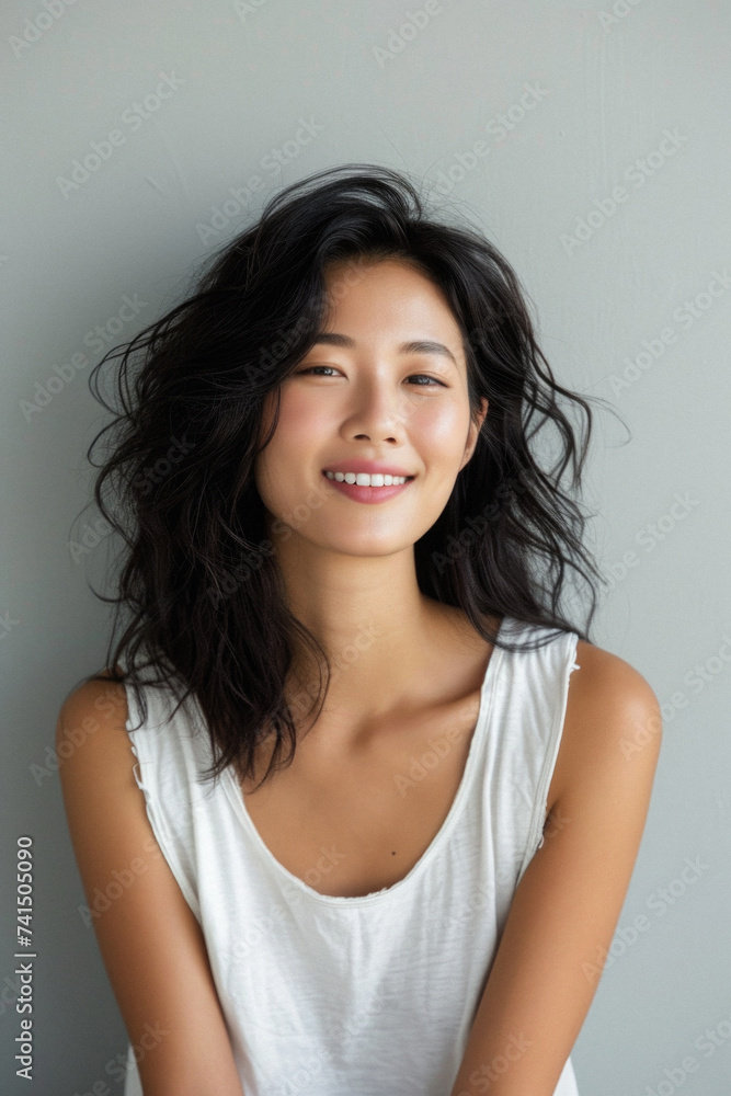Beautiful confident Asian woman of middle age posing for portrait. Pretty mature adult lady model from Asia looking at camera smiling on background advertising products and services. Close up face . Beautiful confident Asian woman of middle age posing for portrait. Pretty mature adult lady model from Asia looking at camera smiling on background advertising products and services. Close up face .